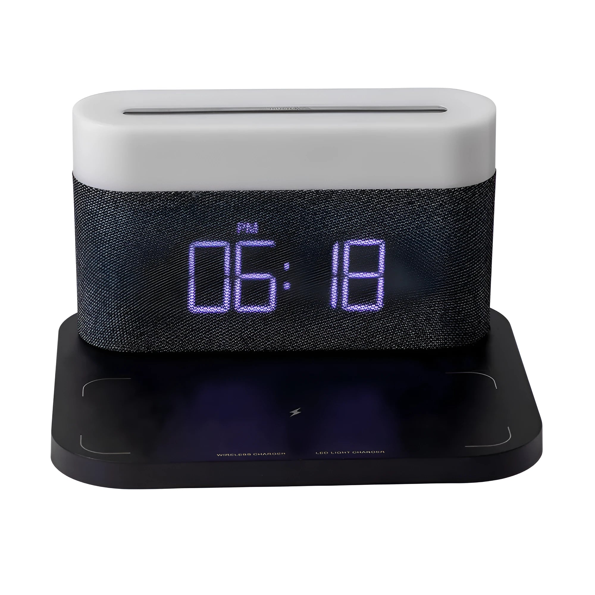 Black or white desktop wireless charger with digital clock display and night light function