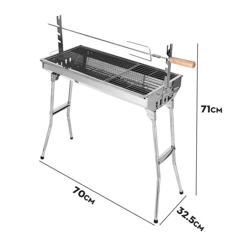 Stainless steel flip barbecue oven with charcoal grills and cooking nets