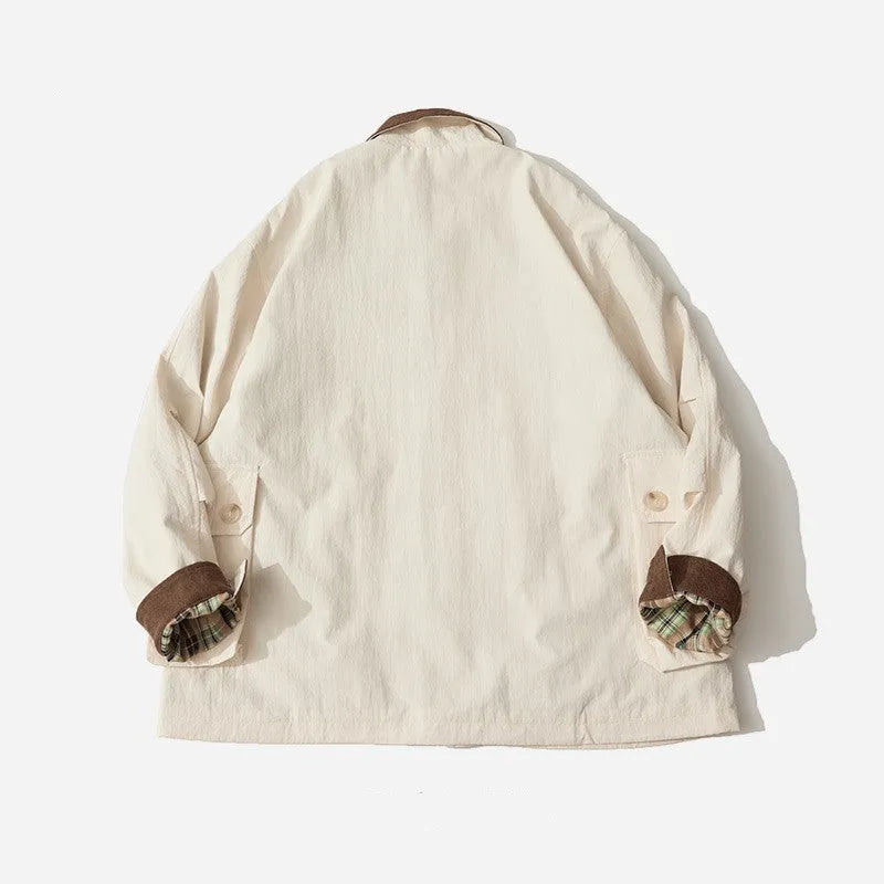 Green and apricot casual jacket with side seam pockets and regular long sleeves