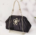 Women's soft polyester dinner bag messenger with shell shape, document organiser and diamond detailing in black, rose red or lavender purple