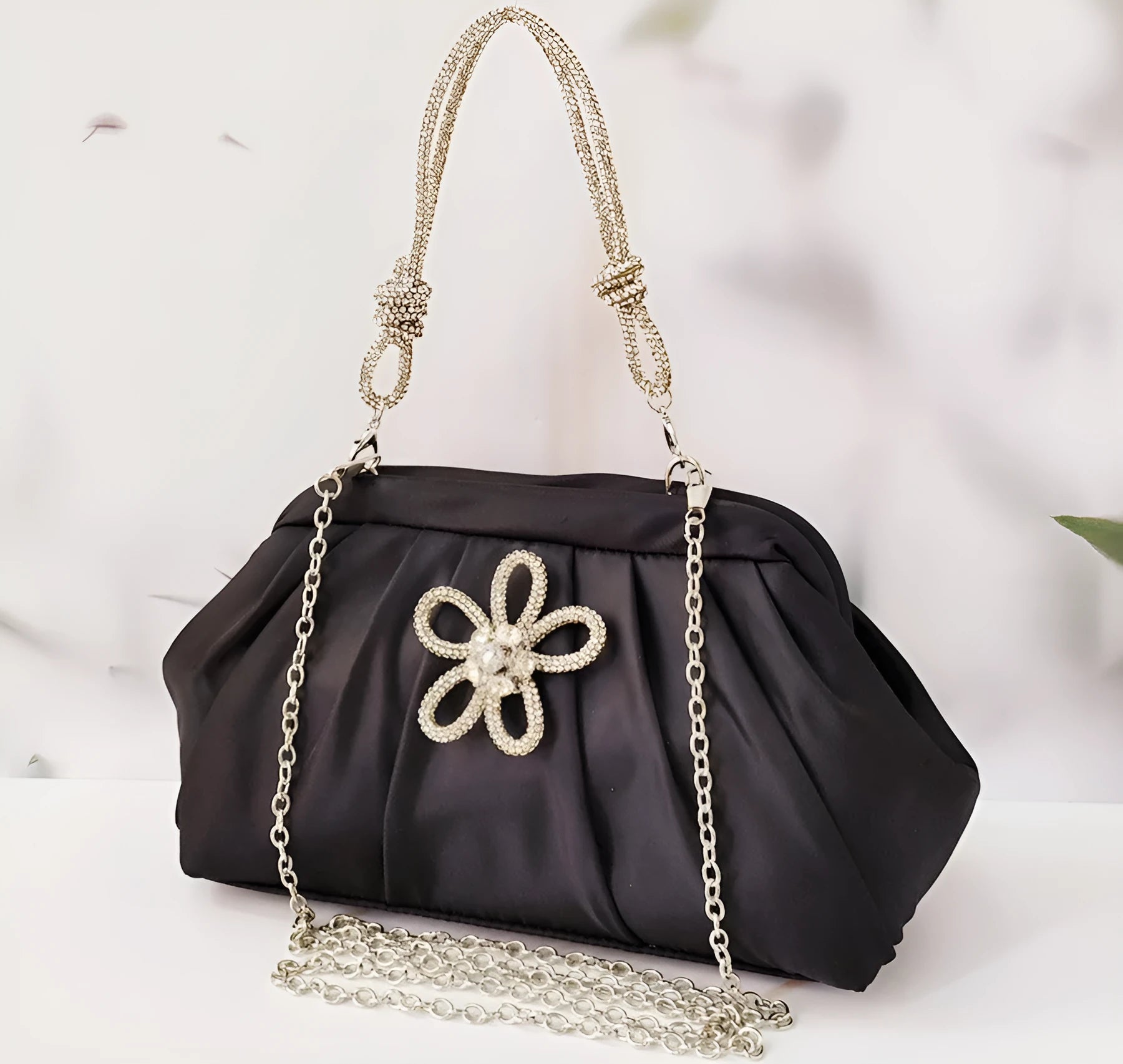 Women's soft polyester dinner bag messenger with shell shape, document organiser and diamond detailing in black, rose red or lavender purple