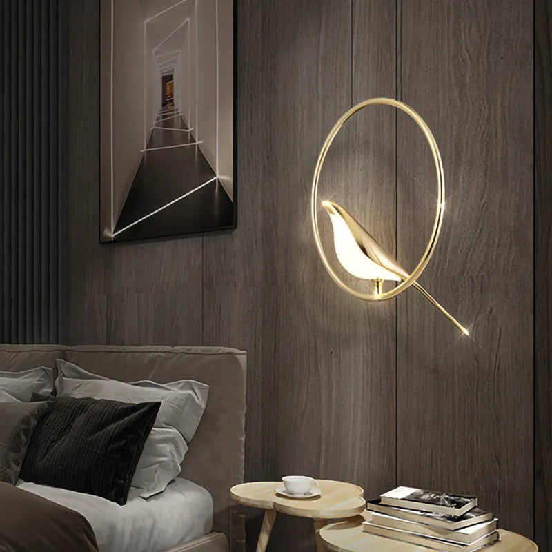 Modern minimalist magpie bird silhouette LED chandelier ceiling light fixture.