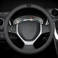 Black Napa leather texture steering wheel cover for Suzuki cars with a 38cm diameter.