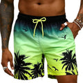 Man wearing loose blue ethnic-style polyester swimming trunks on beach