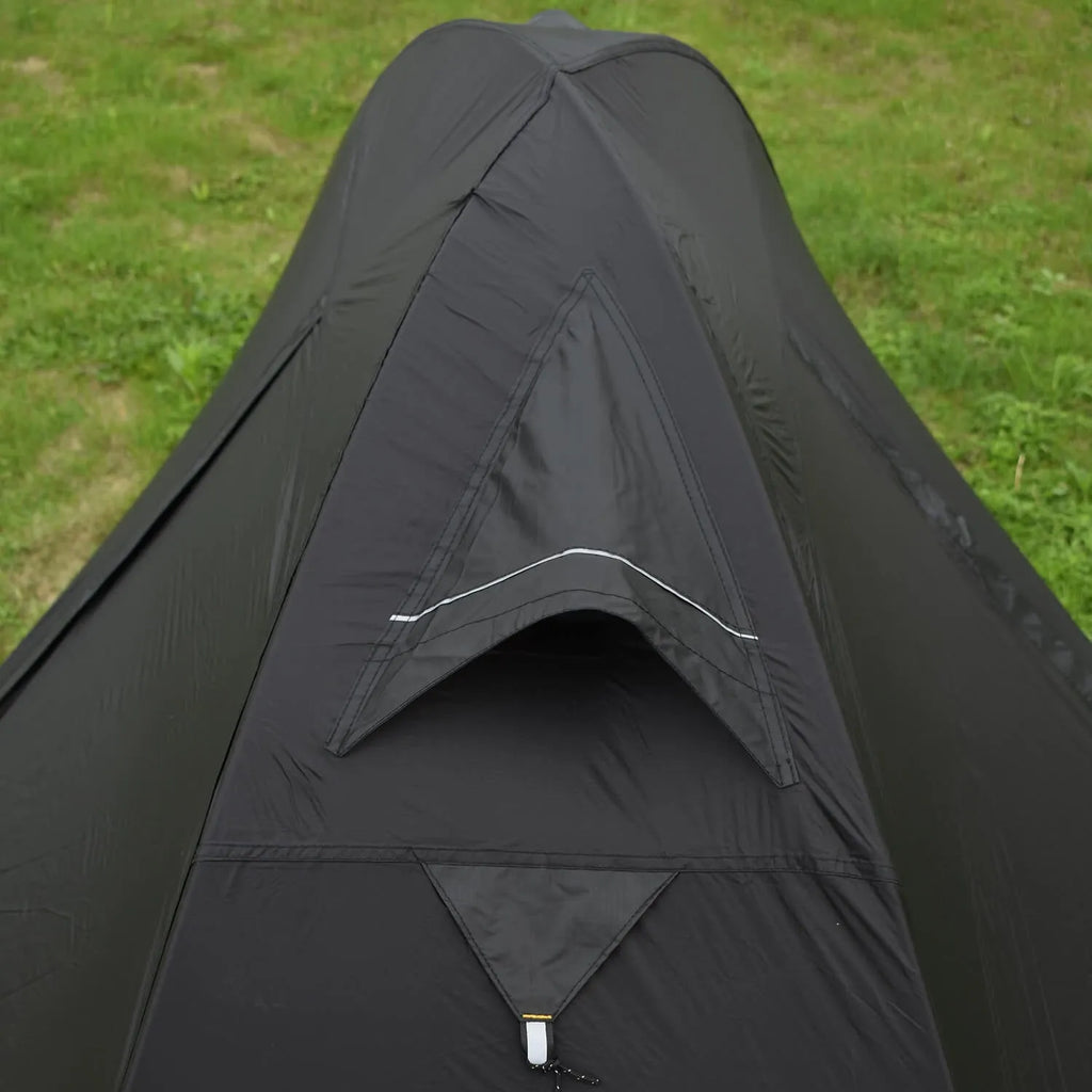 Single person camping tent with aluminium poles in red colour showing double-layer construction