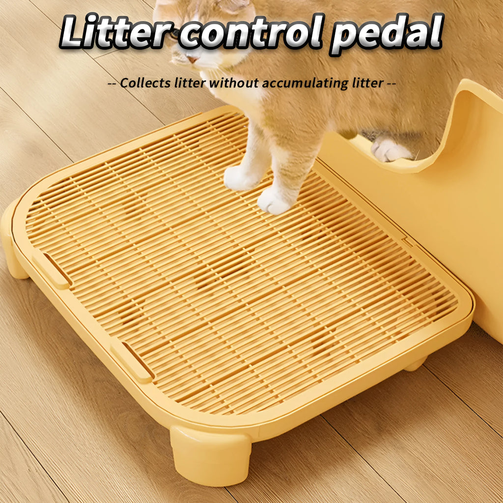 Large milk yellow cat litter mat with double-layer plastic construction and silicone anti-slip feet