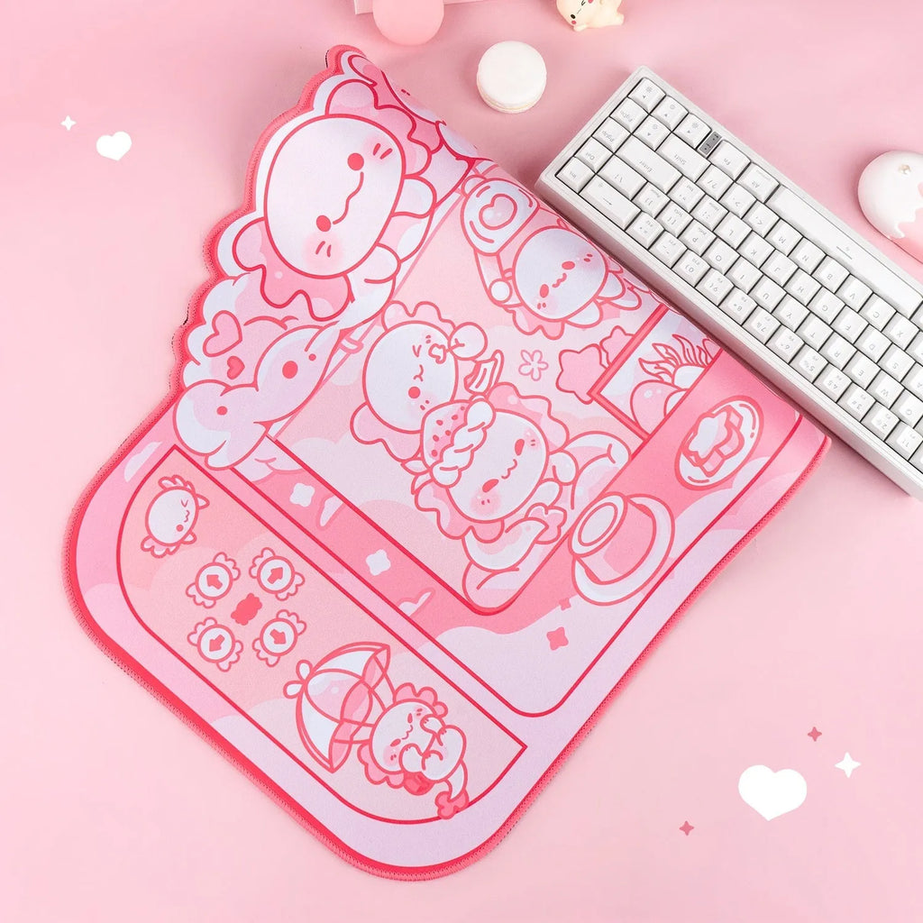 Large hexagonal dragon crane machine cartoon anime design cloth gaming mouse pad on a desk