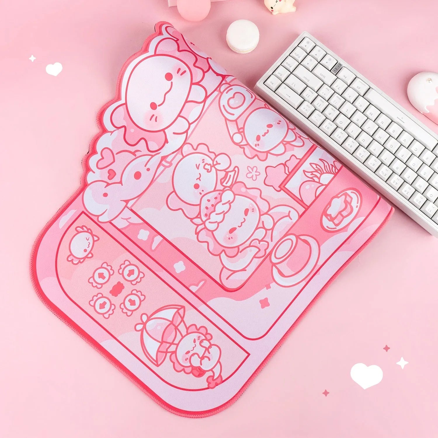 Large hexagonal dragon crane machine cartoon anime design cloth gaming mouse pad on a desk