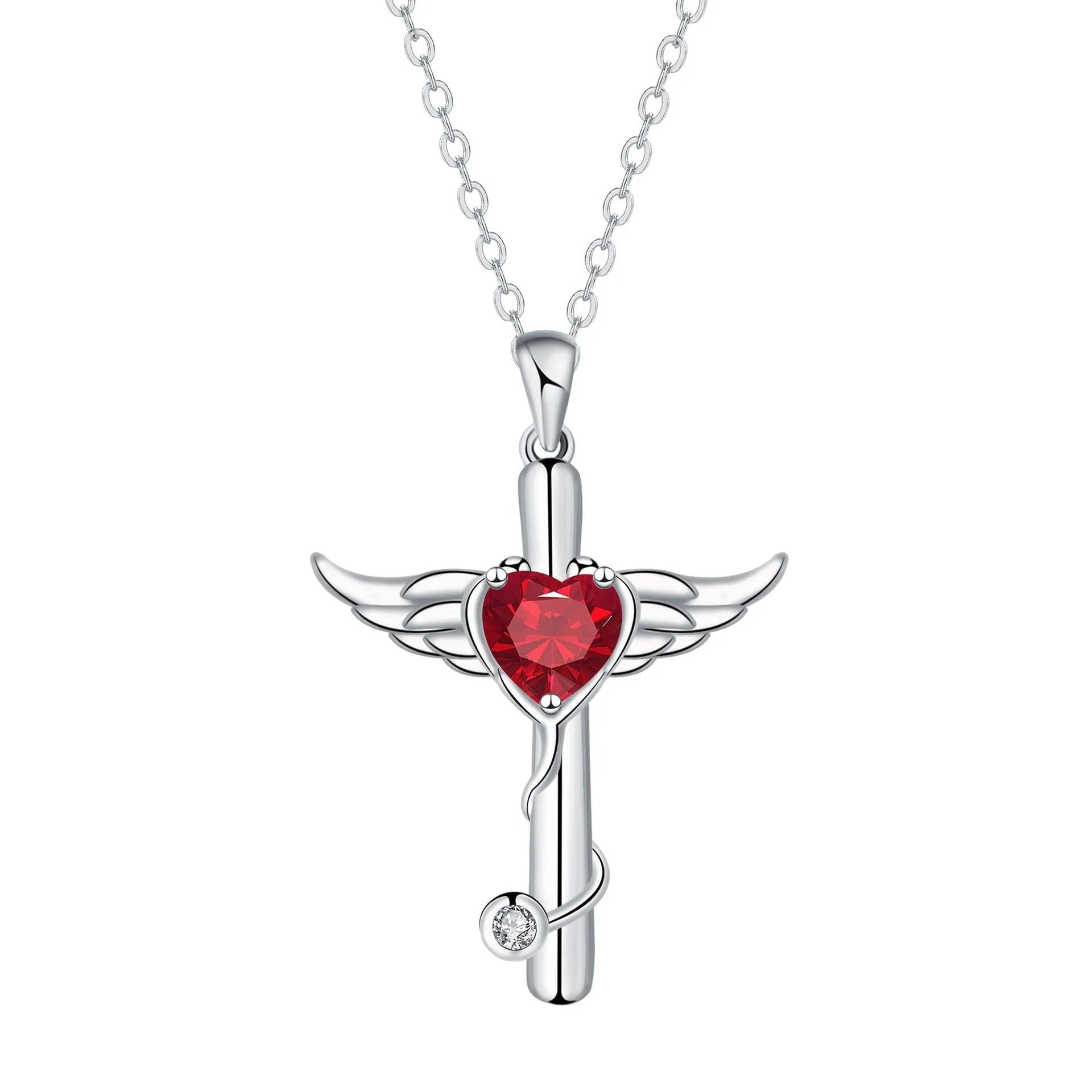 Personality wings cross stethoscope necklace in electroplated copper with red or white diamond finish