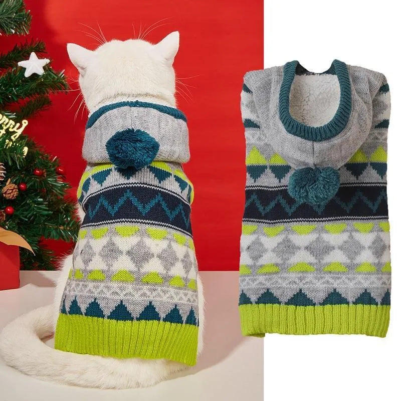 Green diamond pattern knit sweater on a small dog, showing the classic design and fit.