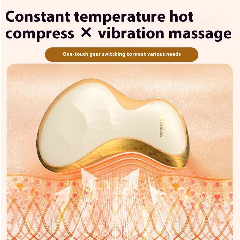 Golden yellow electric scrapping plate with USB charging port and two massage heads.