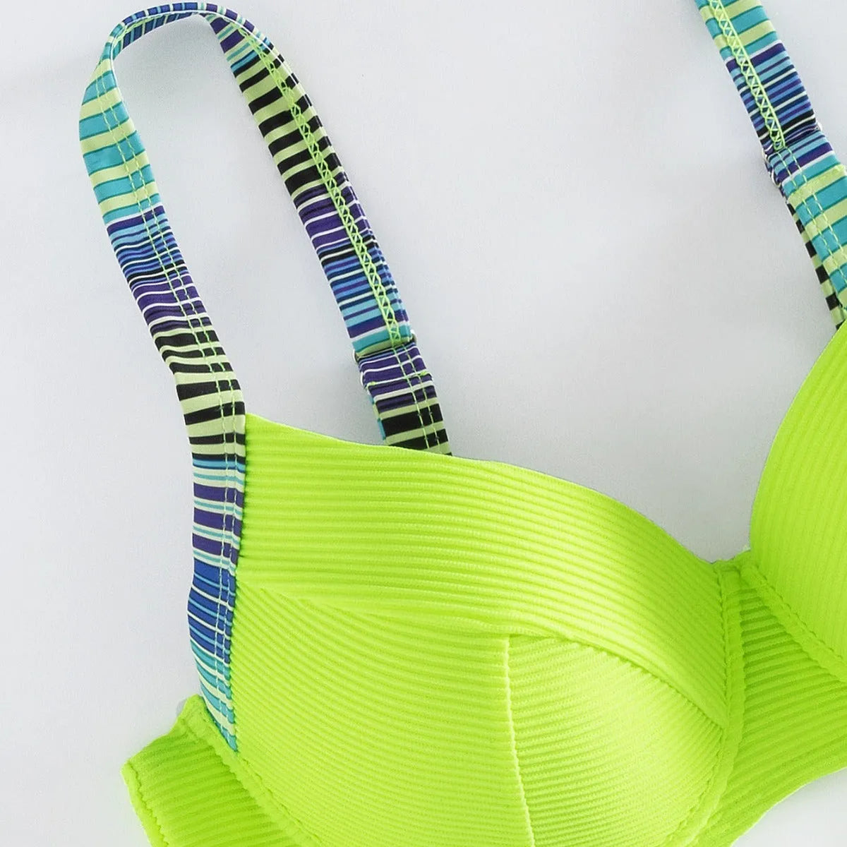 Green printed halter bikini set with split briefs for women in polyester fabric