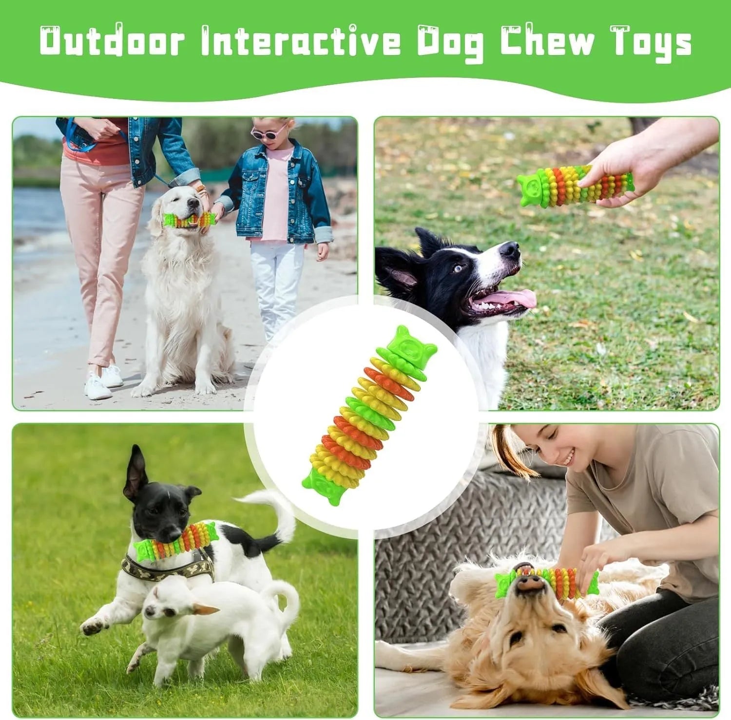 Blue natural rubber caterpillar-shaped dog chew toy for aggressive chewers