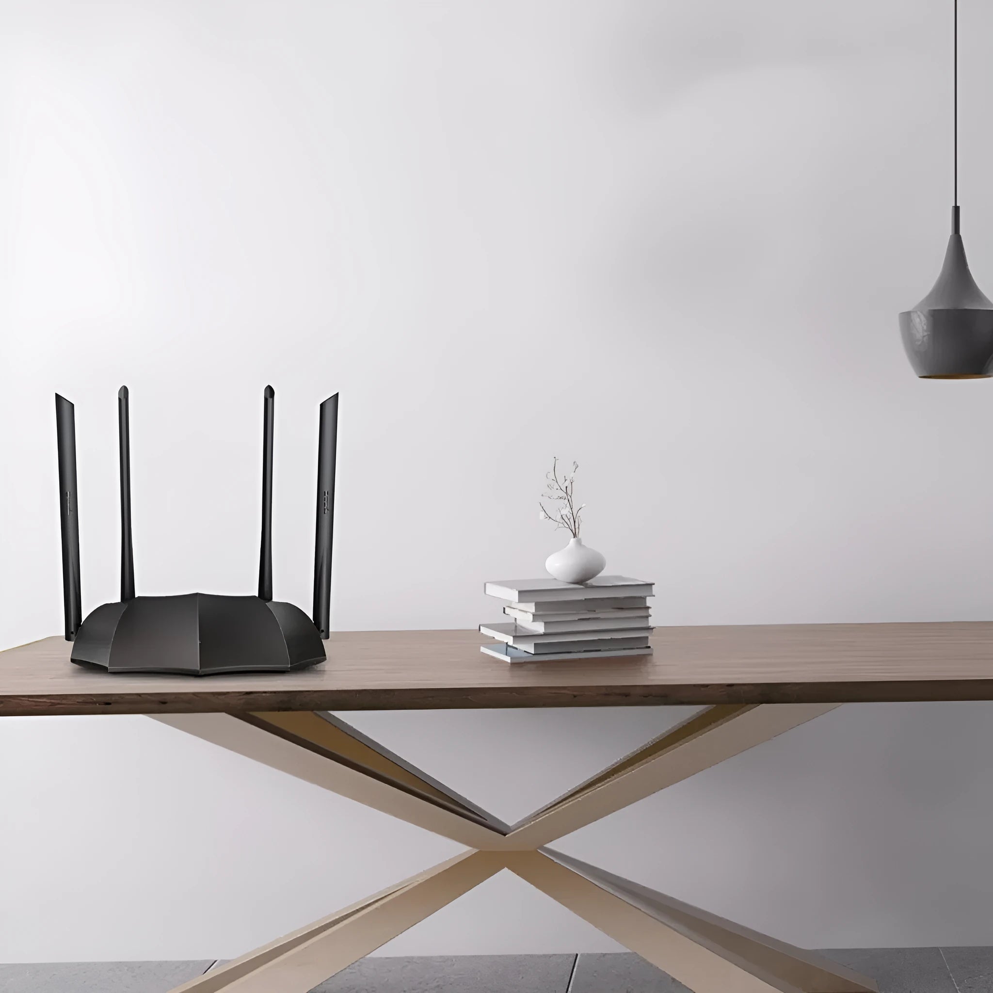 AC8 dual-band gigabit wireless router with three antenna slots on a white background.