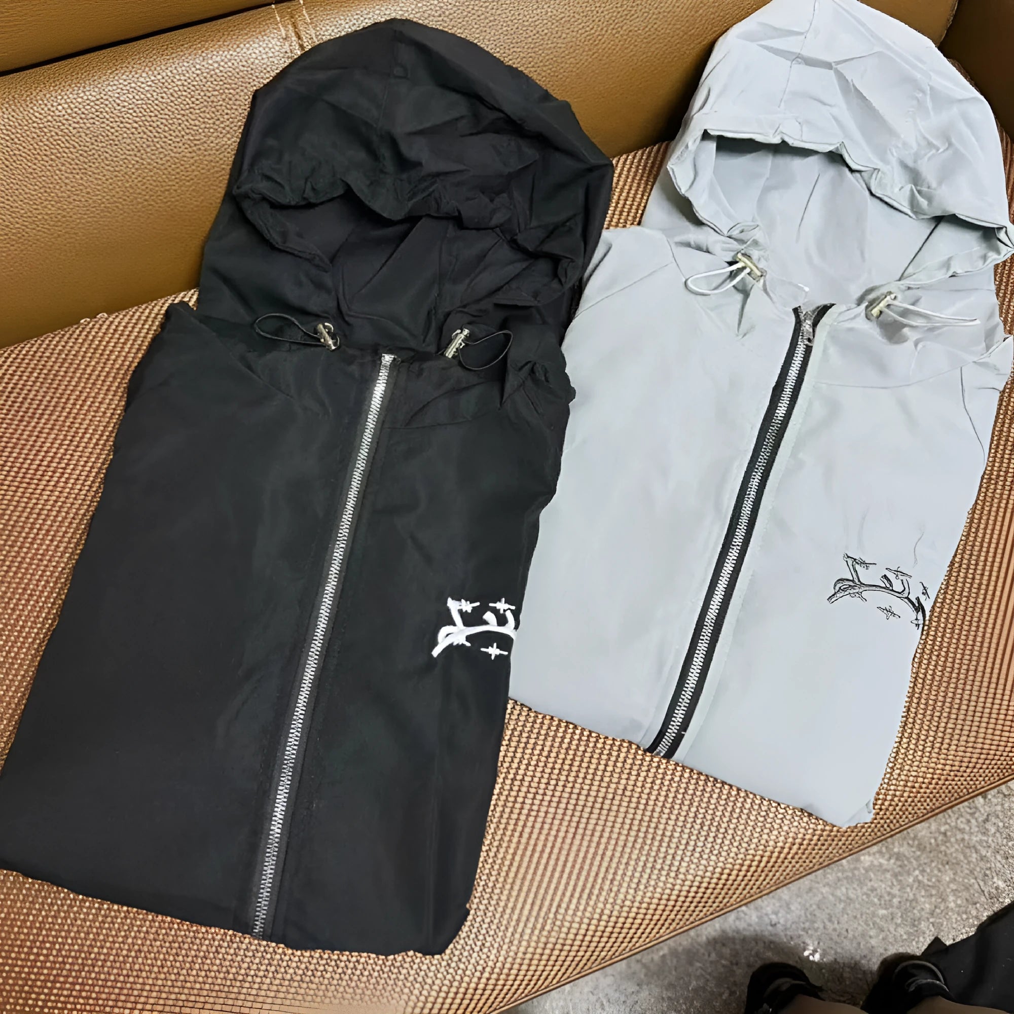 Men's grey hooded polyester sun protection jacket with British style loose fit