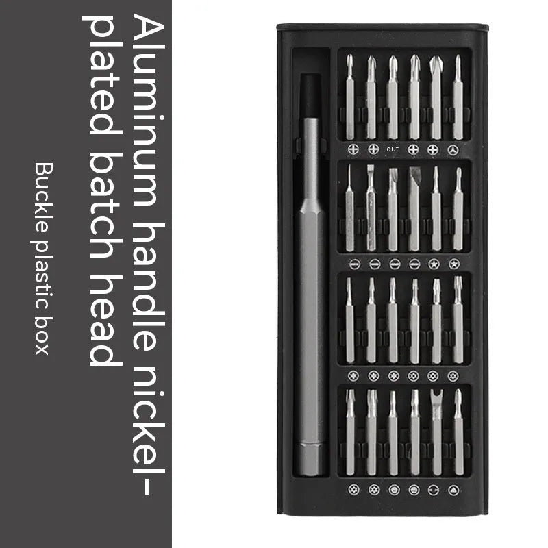 24-in-1 precision magnetic screwdriver tool set with aluminium handle and 4mm bits on a white background.