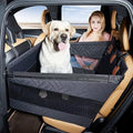 Grey water resistant dog bed measuring 56cm square with 40cm sides
