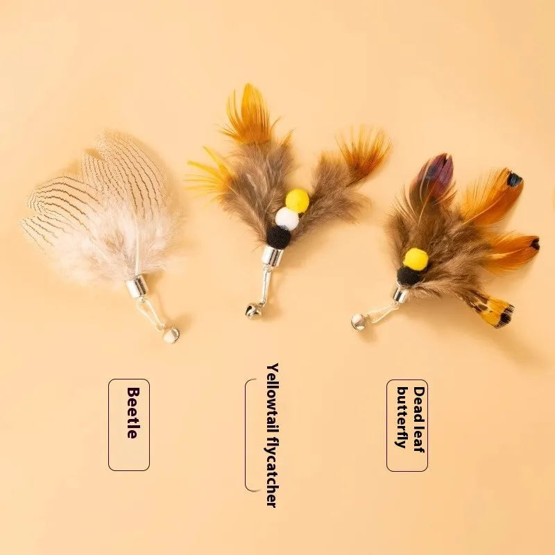 Three cat toy replacement heads with small flying insects design and steel wire construction