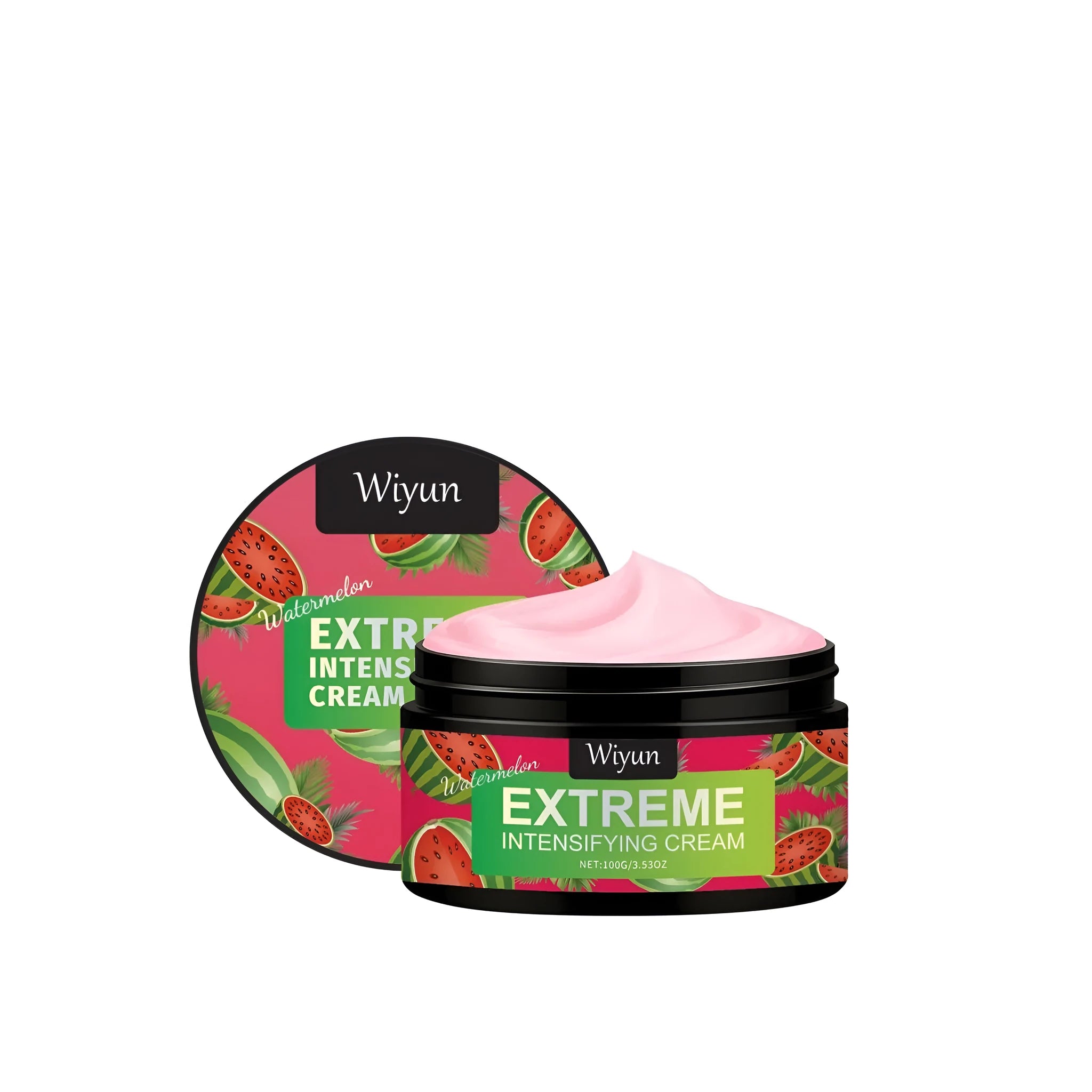 100g Watermelon Extreme Intensifying Gel container with caramel-coloured hydrating facial cream