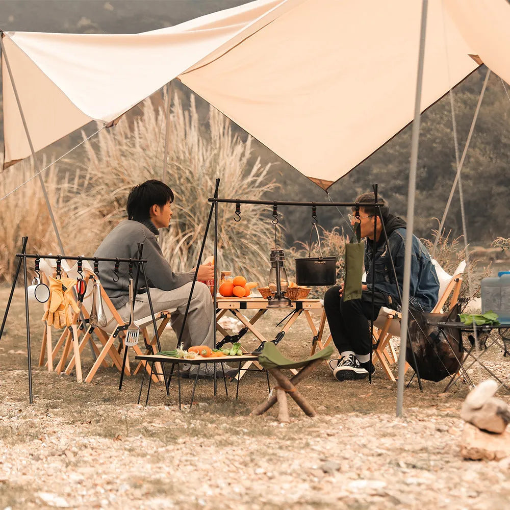 Aluminium alloy foldable camping clothes drying rack with triangle design and side hanger