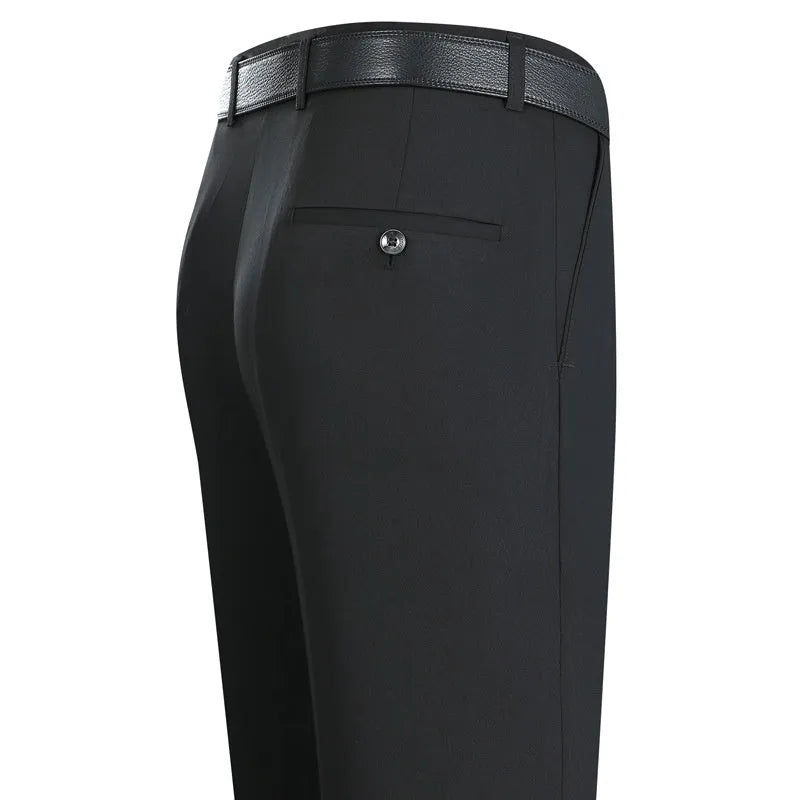 Men's straight-leg business trousers in mulberry silk fabric with non-iron finish