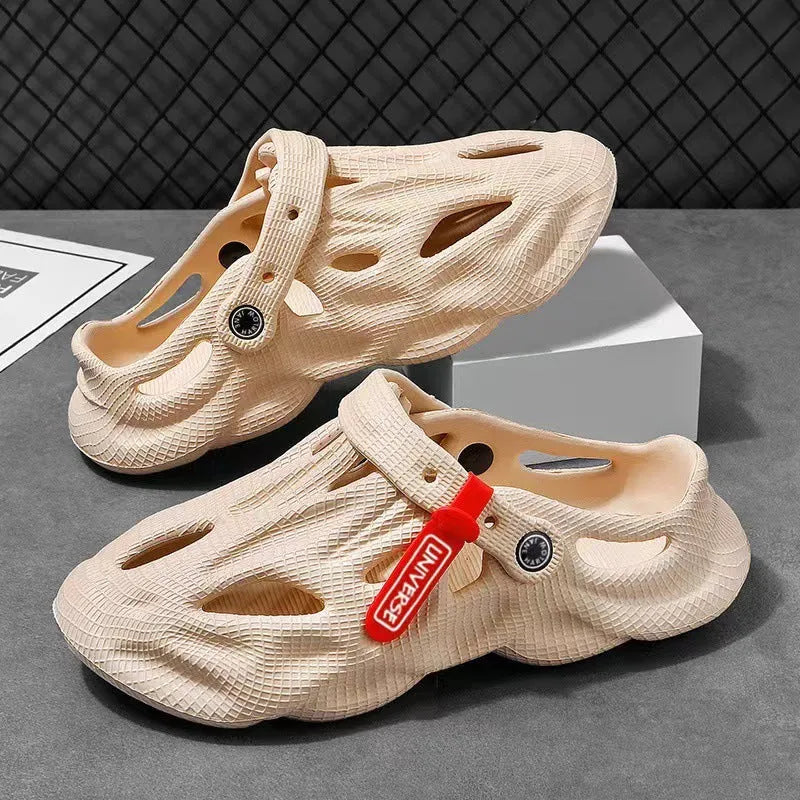 Coconut EVA closed toe slippers in grey colour showing hole pattern design and Korean style