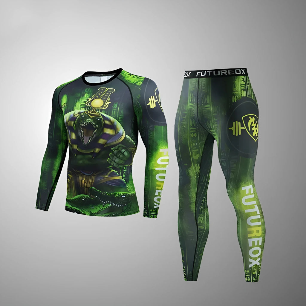 Men's slim-fit printed sports suit with long sleeves and trousers on a model