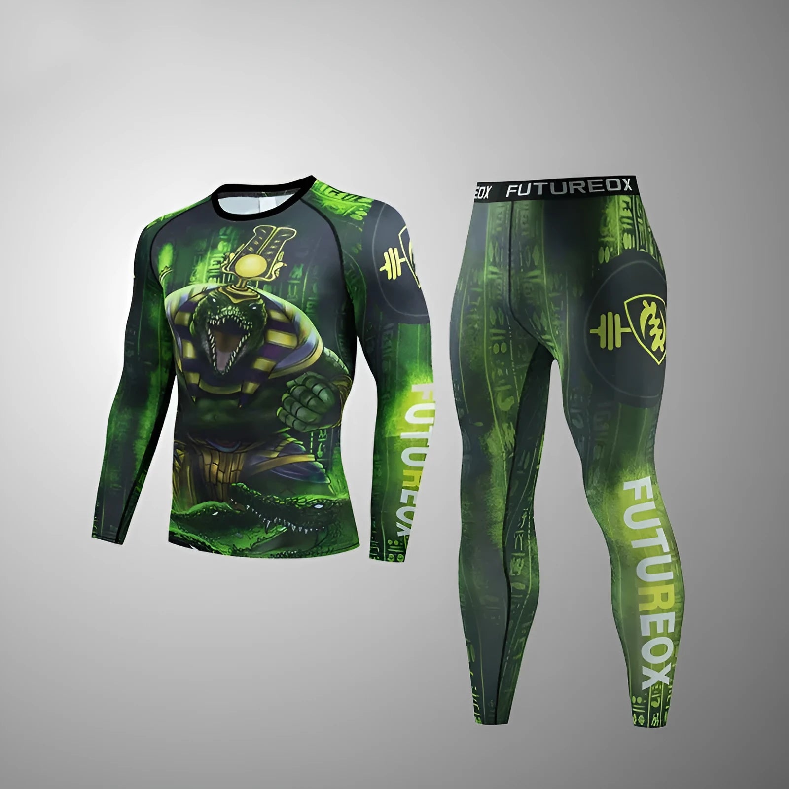 Men's slim-fit printed sports suit with long sleeves and trousers on a model