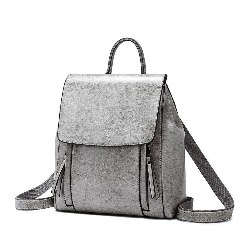 Genuine leather women's backpack in oil wax cowhide with multiple internal compartments