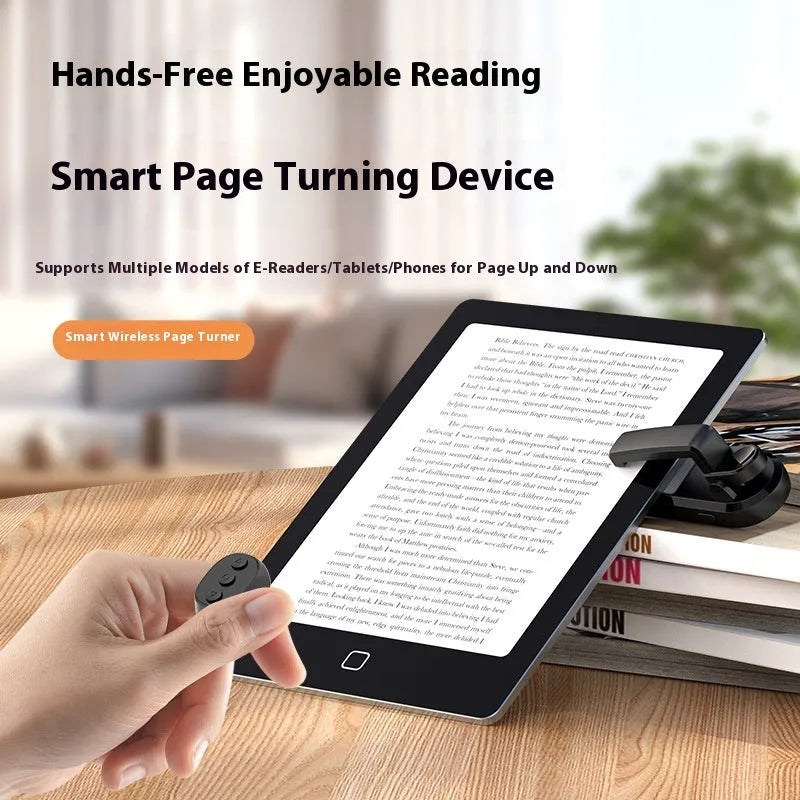 Wireless page turner remote control in black, pink, or white colour with clickers for tablets and phones.