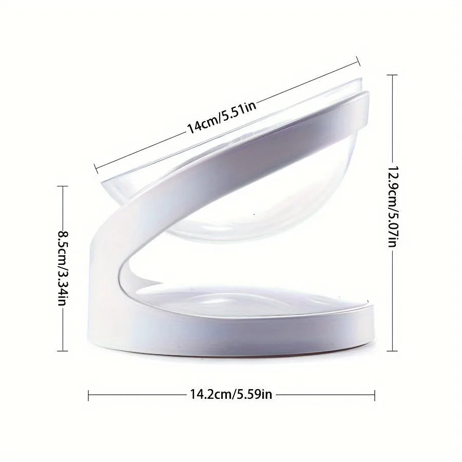 White elevated cat food bowl with tilted anti-vomit design for ergonomic feeding