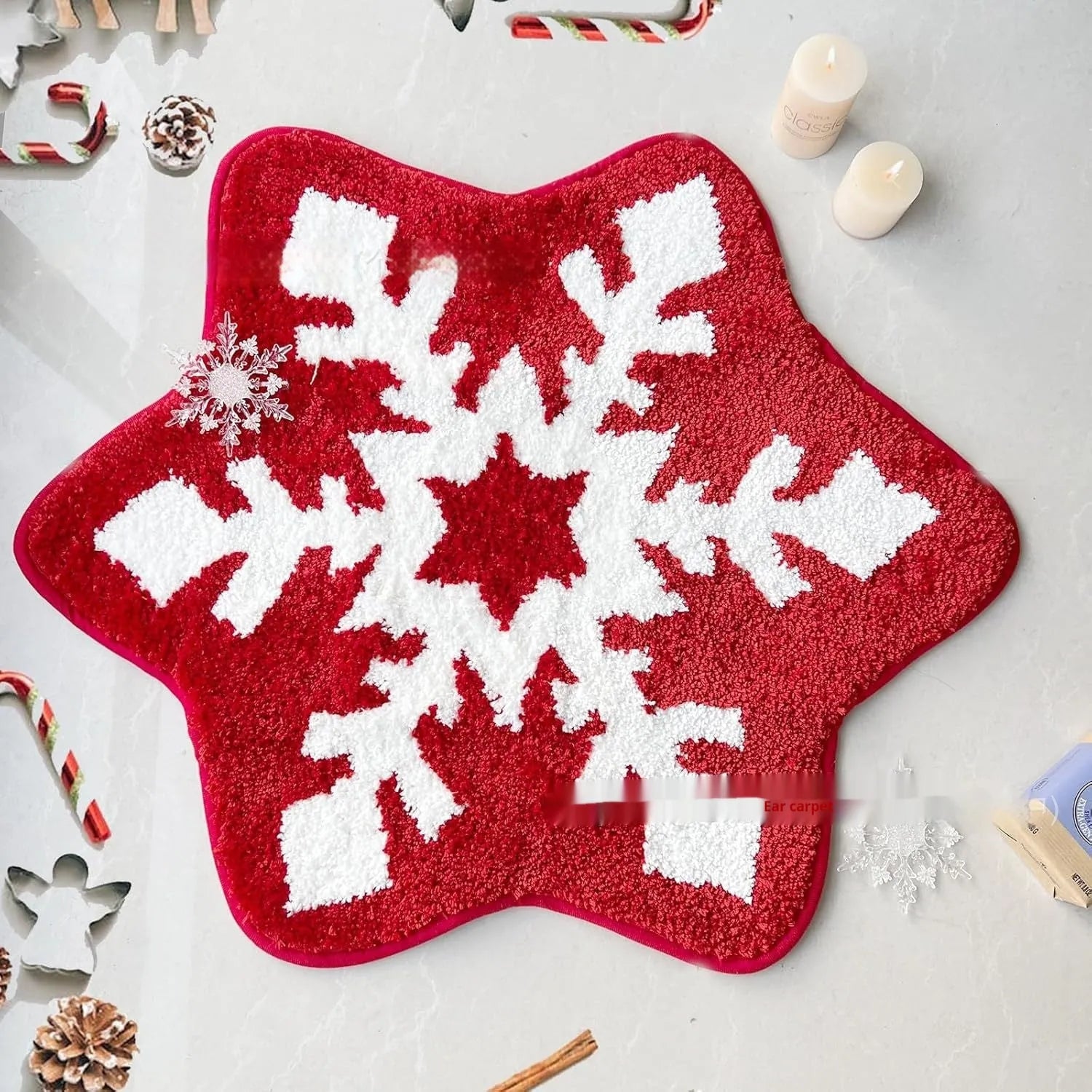 Round Christmas-themed polyester carpet rug with festive printed design