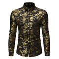 Men's casual cardigan shirt with digitally printed metal bronzing detail on the lapel, available in multiple colours.