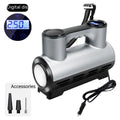 12V portable car air pump with digital display and three air nozzles on black ABS housing