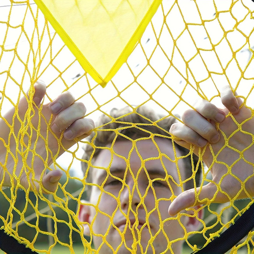 Portable black and yellow soccer training goal net for practice throwing drills