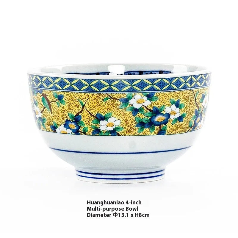 Golden retro style porcelain bowl with hand-painted peony pattern, 4 inches wide.