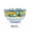 Golden retro style porcelain bowl with hand-painted peony pattern, 4 inches wide.