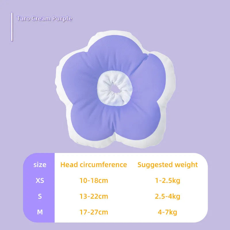 Adjustable cotton cat flower cone collar in pink with elastic neck band for post-surgery wound protection