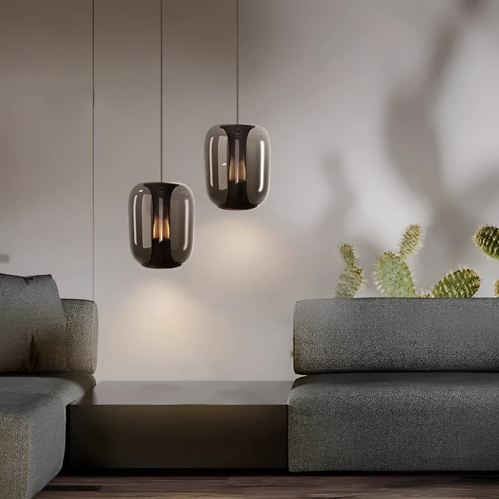 Nordic minimalist chandelier in clear, cognac or smoky grey colour 16cm diameter