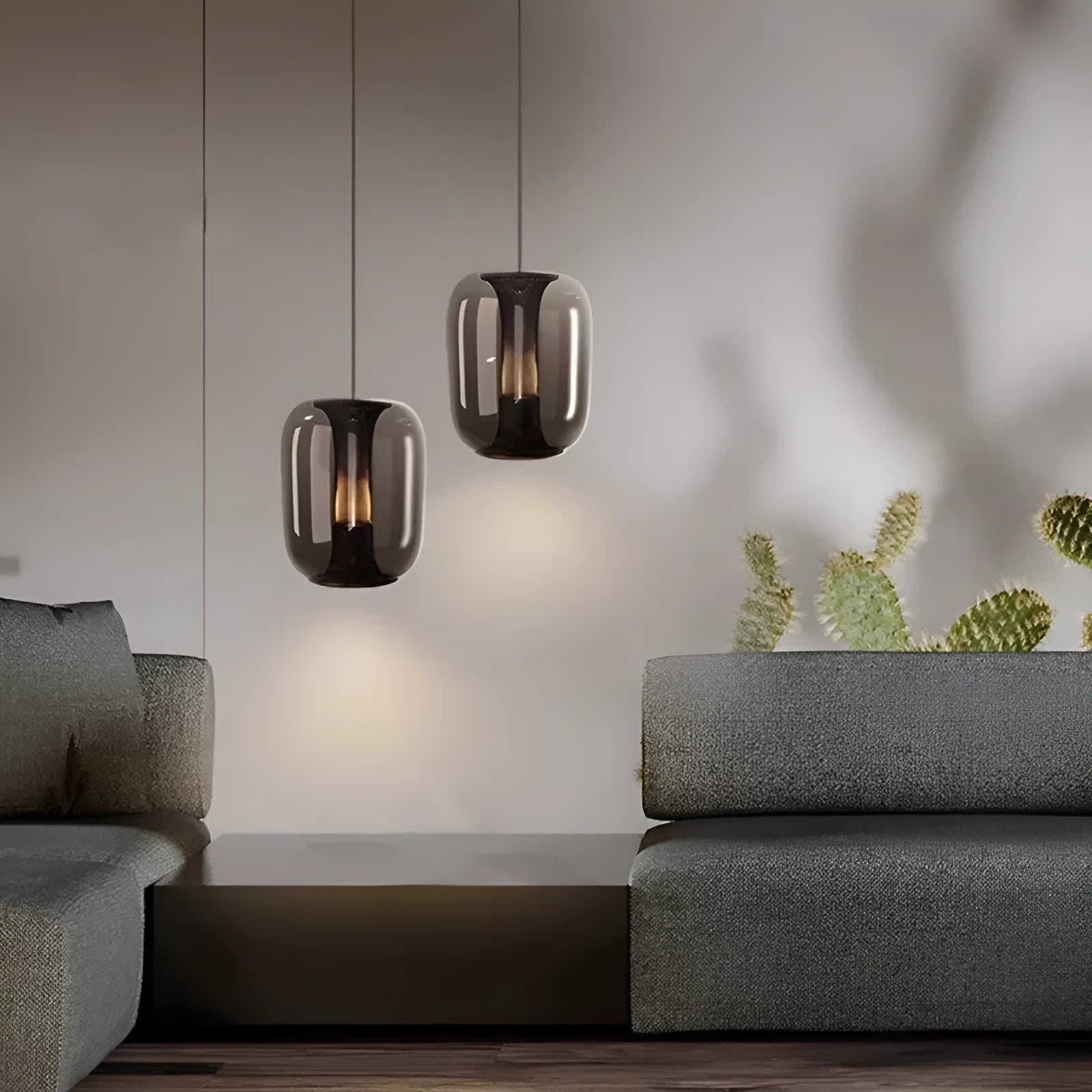 Nordic minimalist chandelier in clear, cognac or smoky grey colour 16cm diameter