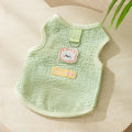 Green knitted cat clothes with hollowed-out design and cartoon bear patch decoration