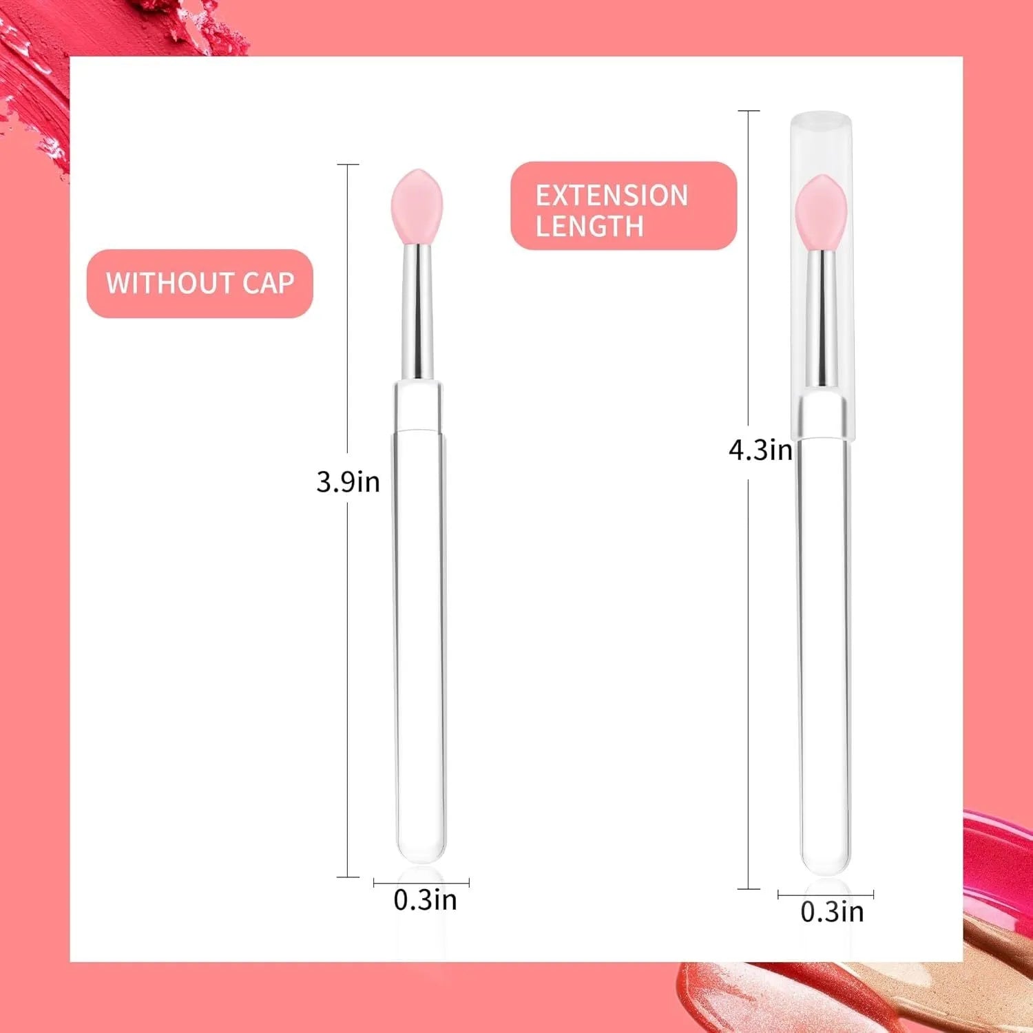 Set of reusable silicone lip brushes with protective caps in various colours