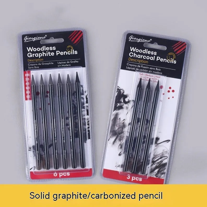Graphite and carbonized wooden drawing pencils with solid lead cores on suction card packaging