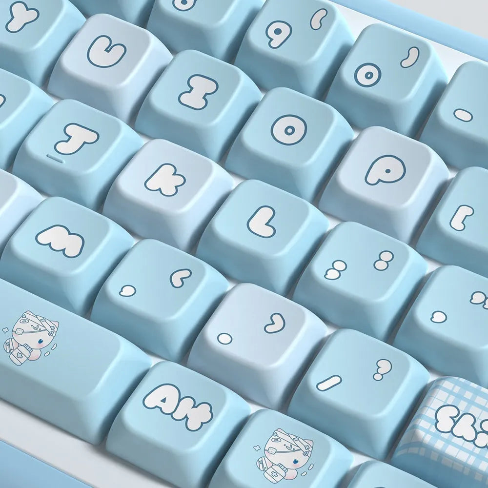 Watercolor kitten themed custom mechanical keyboard keycaps with sublimation printing on PTB material