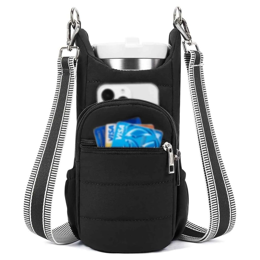 Cloth bicycle water bottle bag in modern simplicity style shown in black, pink, and beige colour options