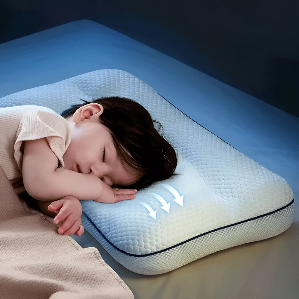 Children's partition neck pillow with double-sided cold warm design and antibacterial properties for ages 1-6