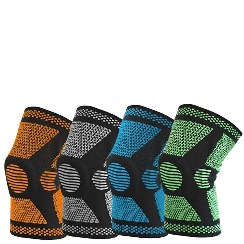 Sports fitness silicone spring knee pads in blue, green, orange, white colours