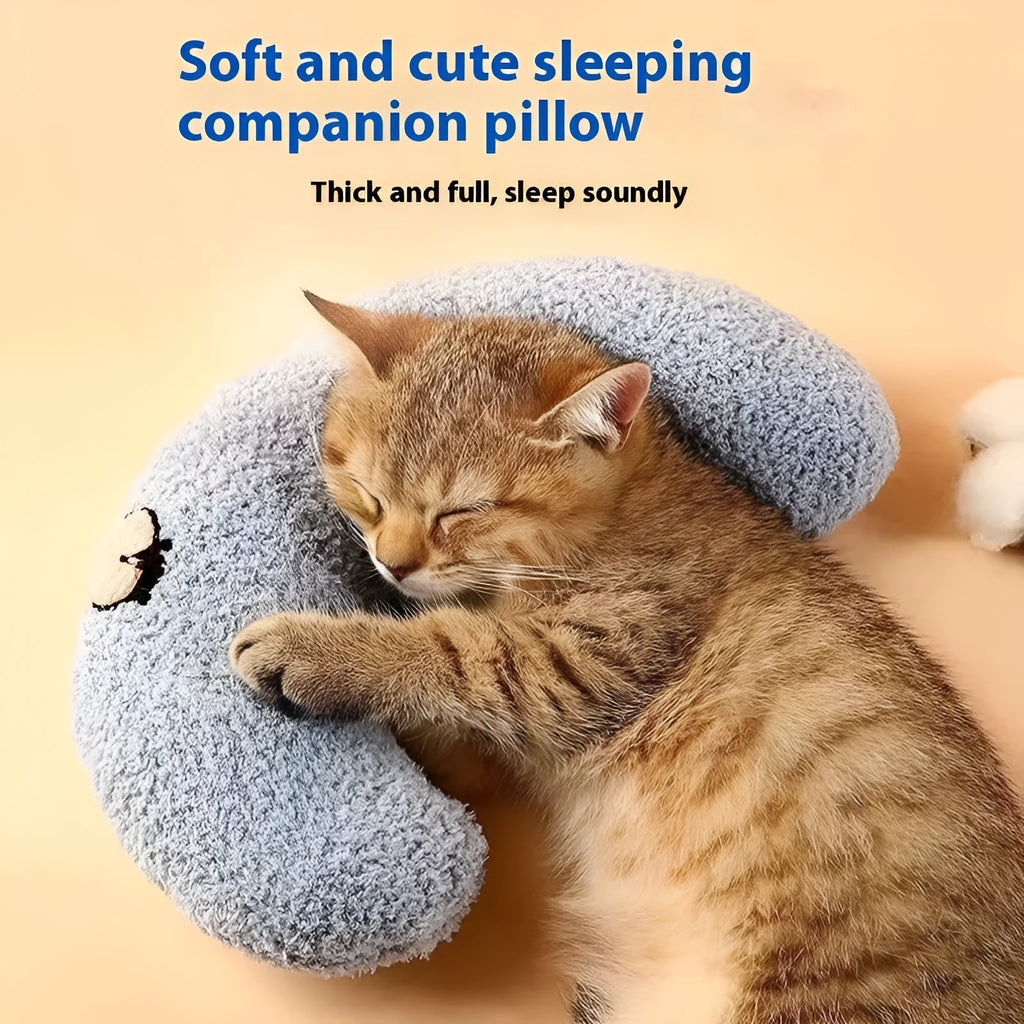 Cat sleeping mat with U-shaped neck pillow in moon and question mark styles