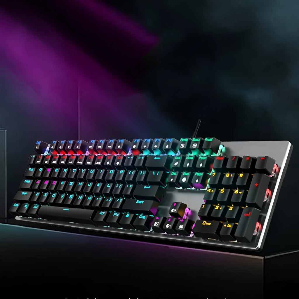 AOC GK410 mechanical keyboard with metal construction and backlit keys on desktop