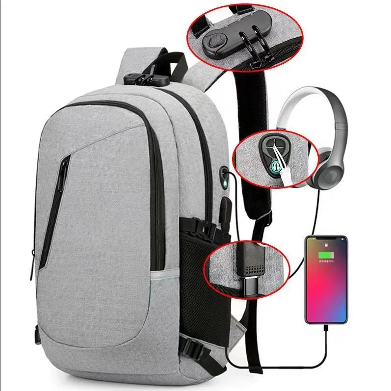 Men's Oxford cloth computer backpack in solid colour with street trend style.